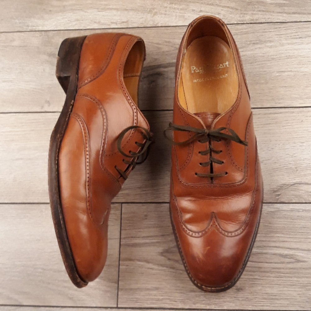 PAUL STUART England Lace Up Wing Tip Brown Leather Sz 9.5 D Mens Dress Shoes‎